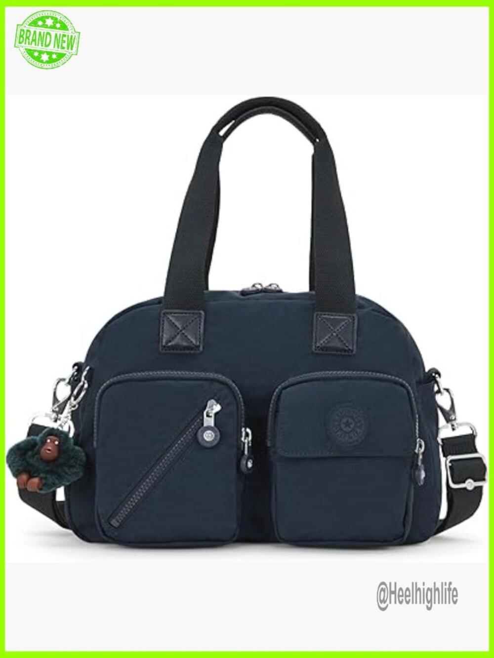 Nylon Shoulder Bag with 3 Compartments and Zipper Closure